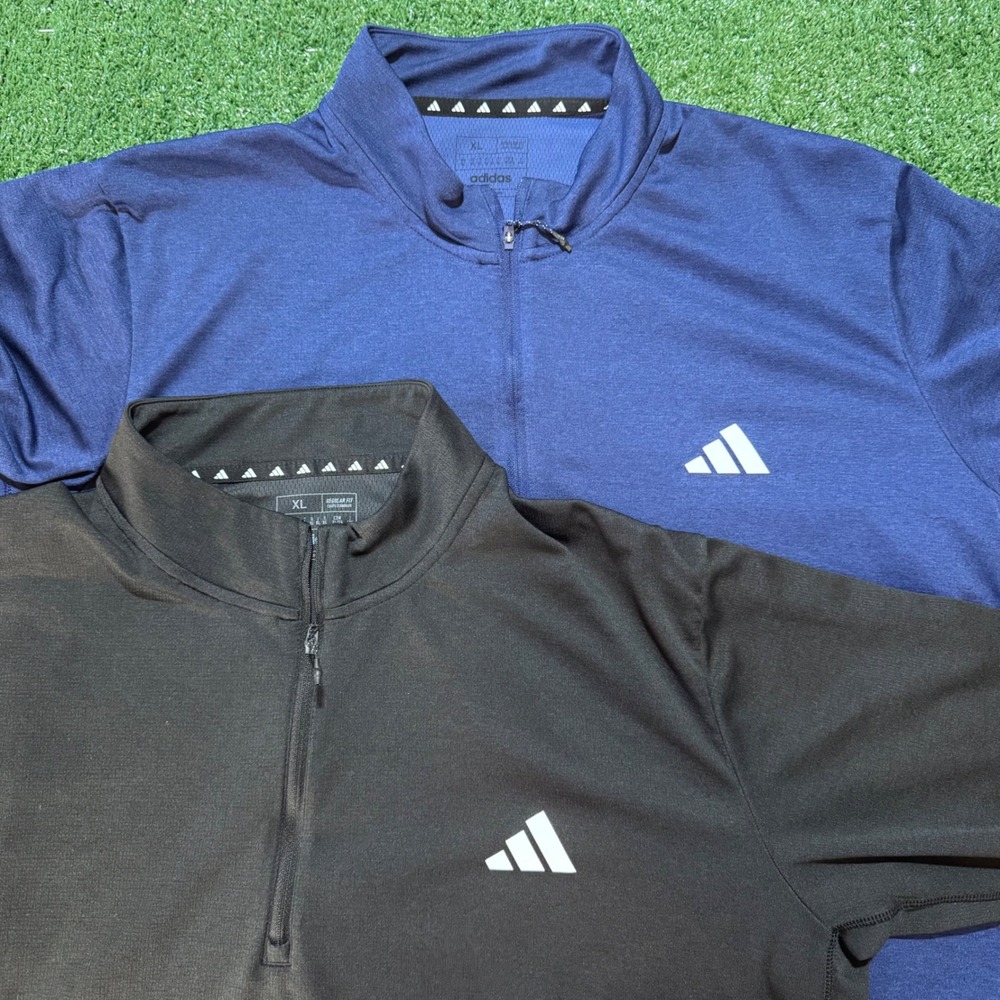 Adidas Mens XL Quarter-Zip Pullover Lot of 2 Black Navy Blue Regular Fit Top